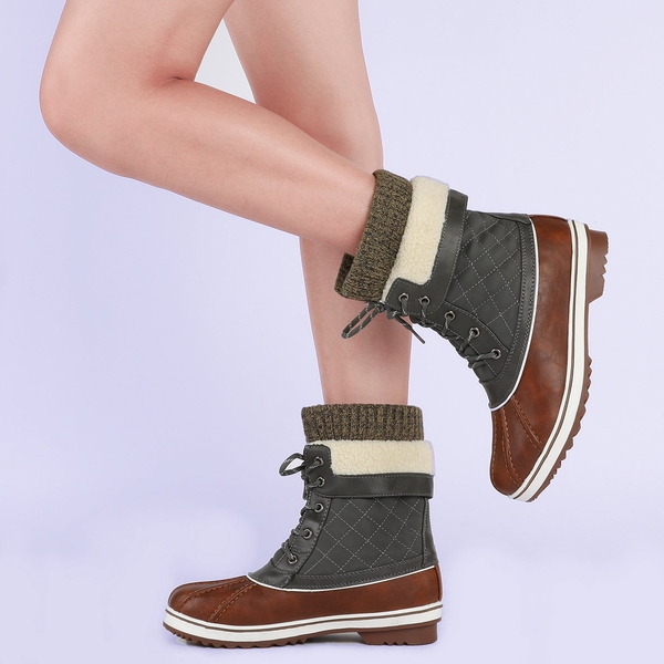 Mid Calf Lace Up Snow Boots - TAN KHAKI - 2